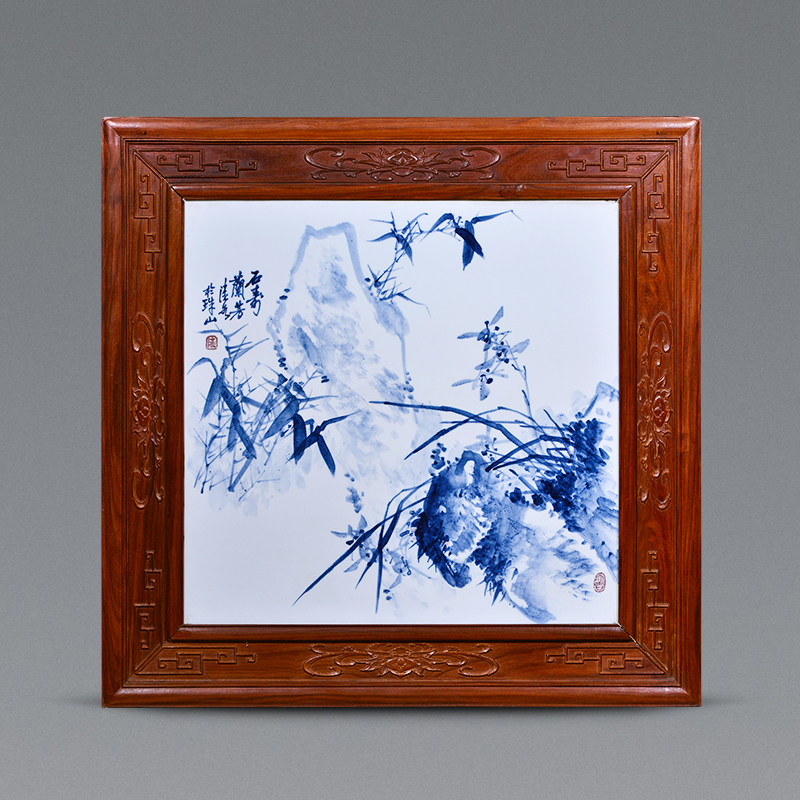 景德镇陶瓷陆如青花瓷板画名人名作大师作品中式家居收藏会所挂画