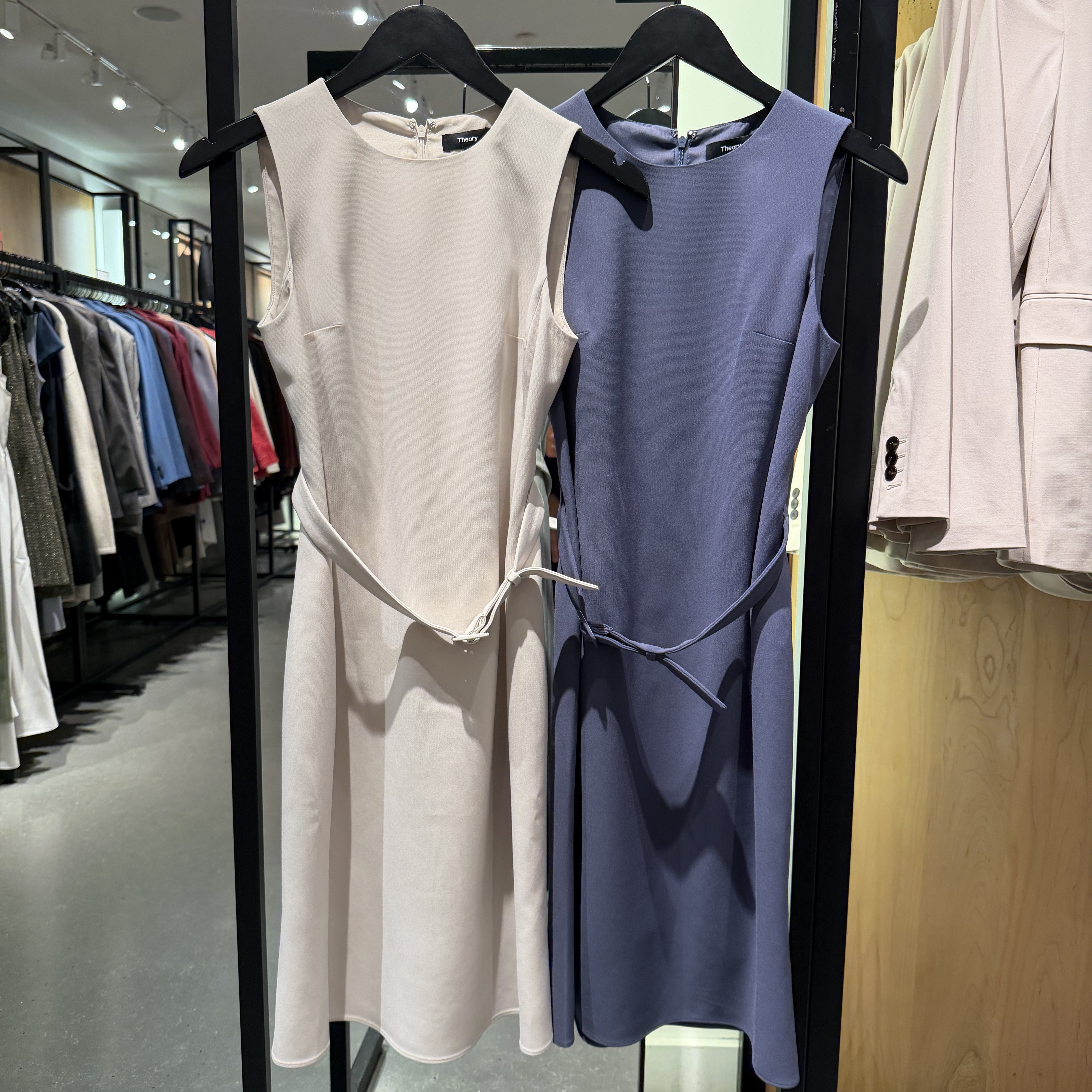 Theory 女士鱼尾裙 醋纤混纺 腰带无袖中长款连衣裙 上班通勤休闲