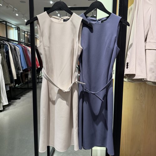 Theory醋纤混纺无袖中长连衣裙