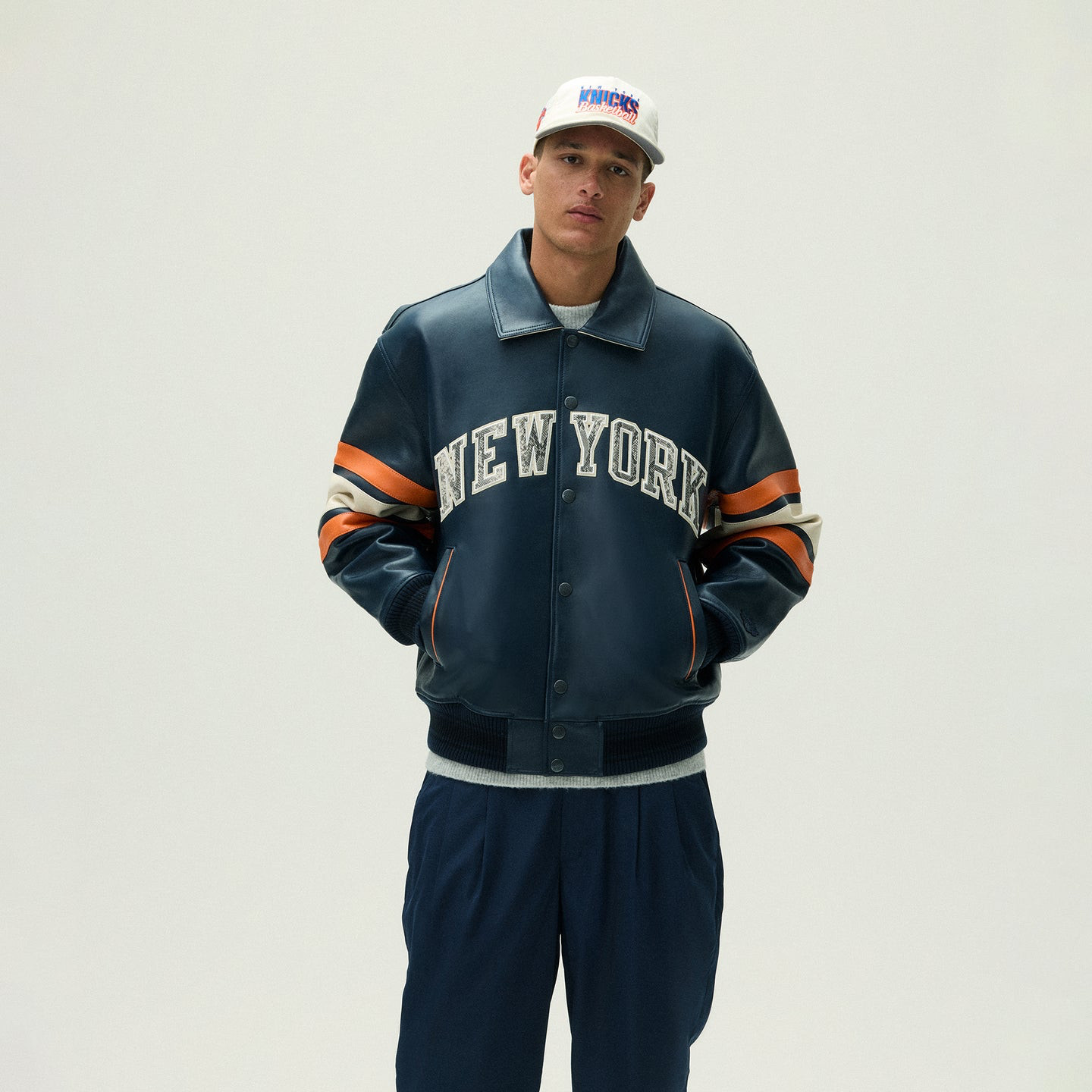美代Kith&AVIREX NY Knicks Jacket 三方联名男士飞行员真皮夹克