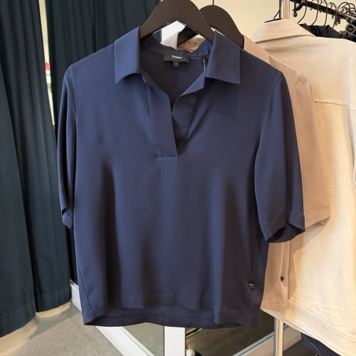 Theory100%桑蚕丝Polo领上衣