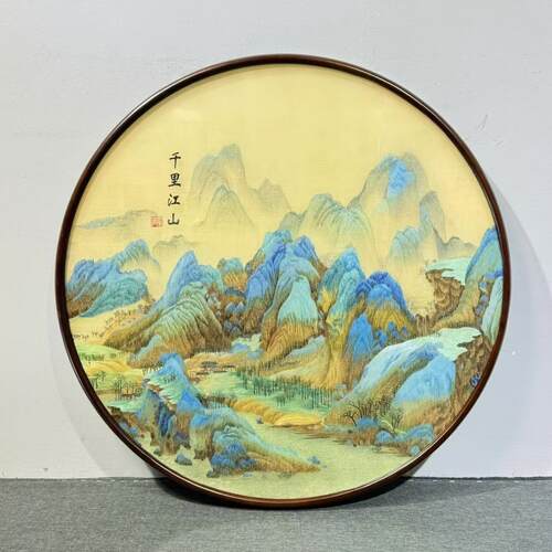 千里江山图刺绣客厅圆形装饰挂画