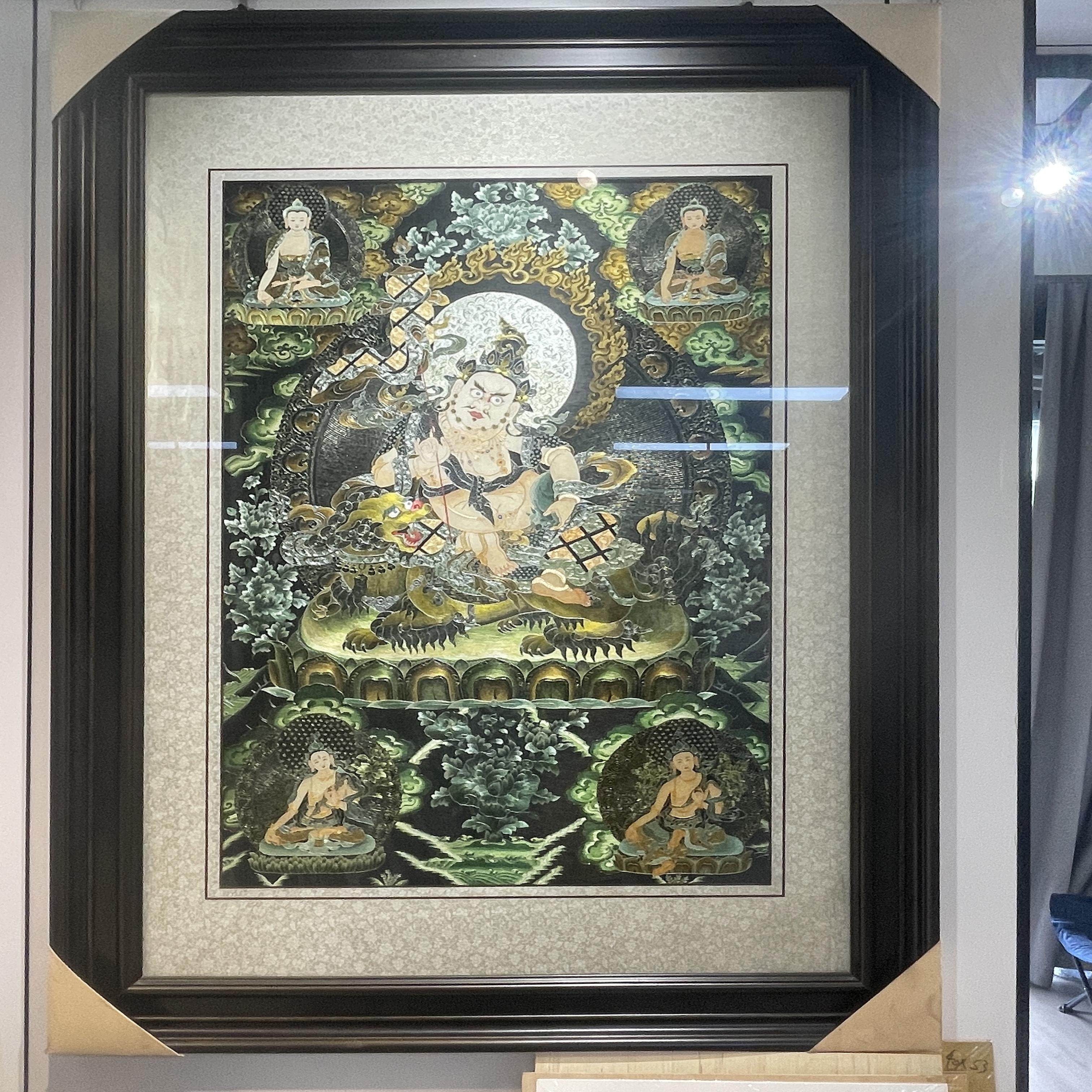 纯手工刺绣唐卡精品黄财神装饰画