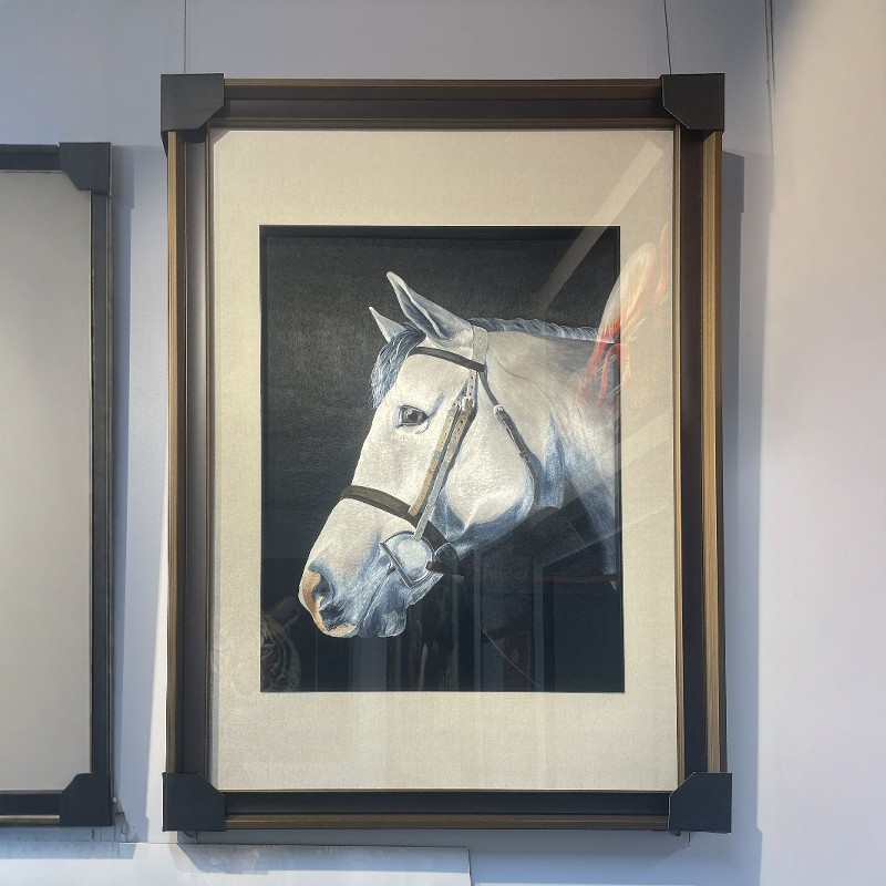 纯手工刺绣精品骏马客厅装饰挂画