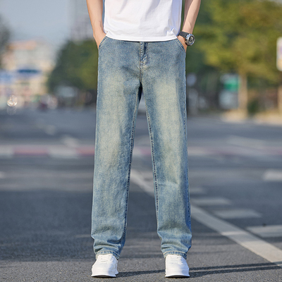 纯棉男士牛仔裤夏季薄款直筒宽松