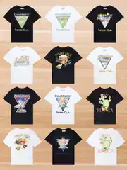 Casablanca Short-Sleeve American Retro Heavyweight 260g Pure Cotton T-Shirt for Men, Summer Niche Loose Top ins Trendy