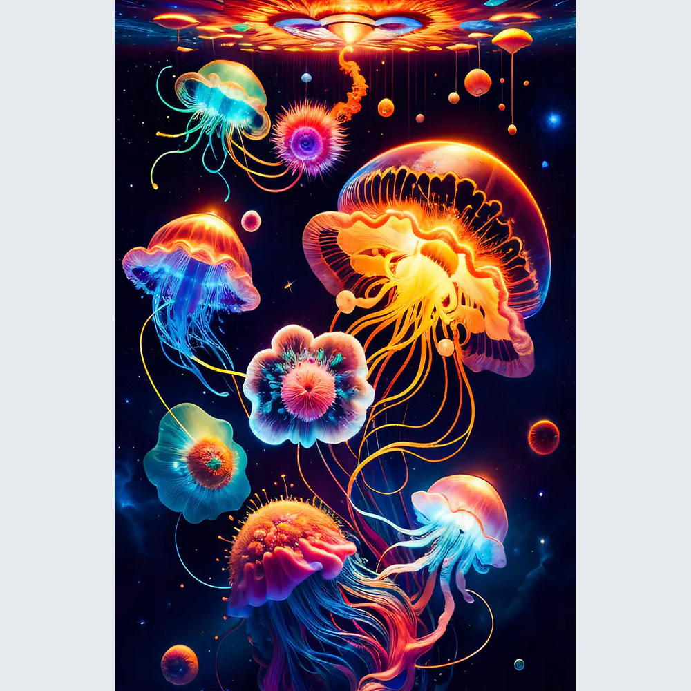 深海水母之舞数字油画diy风景客厅填色手工绘装饰画减压治愈画