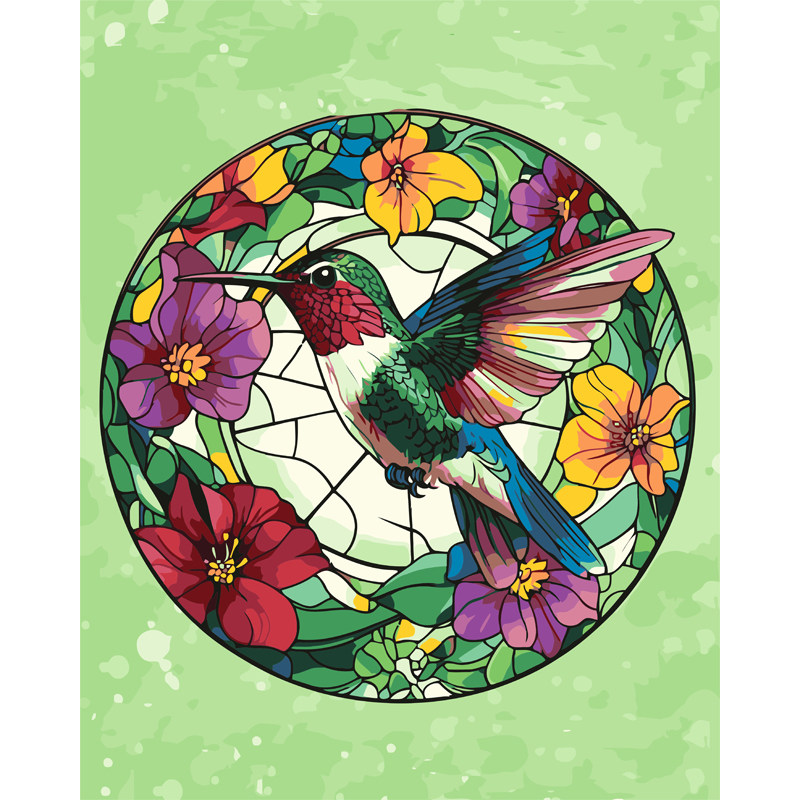 蜂鸟花窗数字油画diy风景客厅填色手绘成人减压高级版装饰画