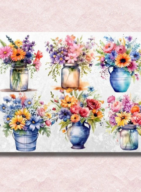 罐中花束数字油画diy填色手绘客厅高级装饰画打发时间减压神器
