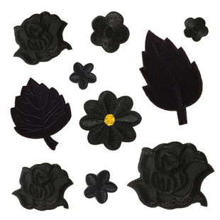 免缝自粘黑色树叶花朵补丁贴衣服裤 子包包破洞修补布贴T恤刺绣贴
