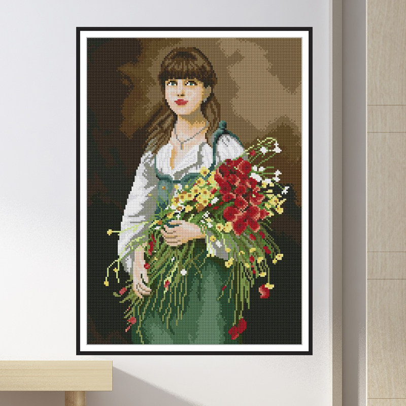 钻石画人物系列捧花的女人2026年新款钻绣客厅玄关手工贴钻点钻画