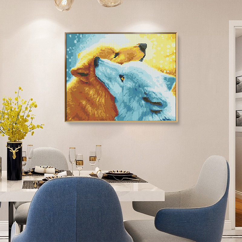 雪狐动物情侣系列钻石绣手工贴画客厅卧室温馨挂画初学者易上手