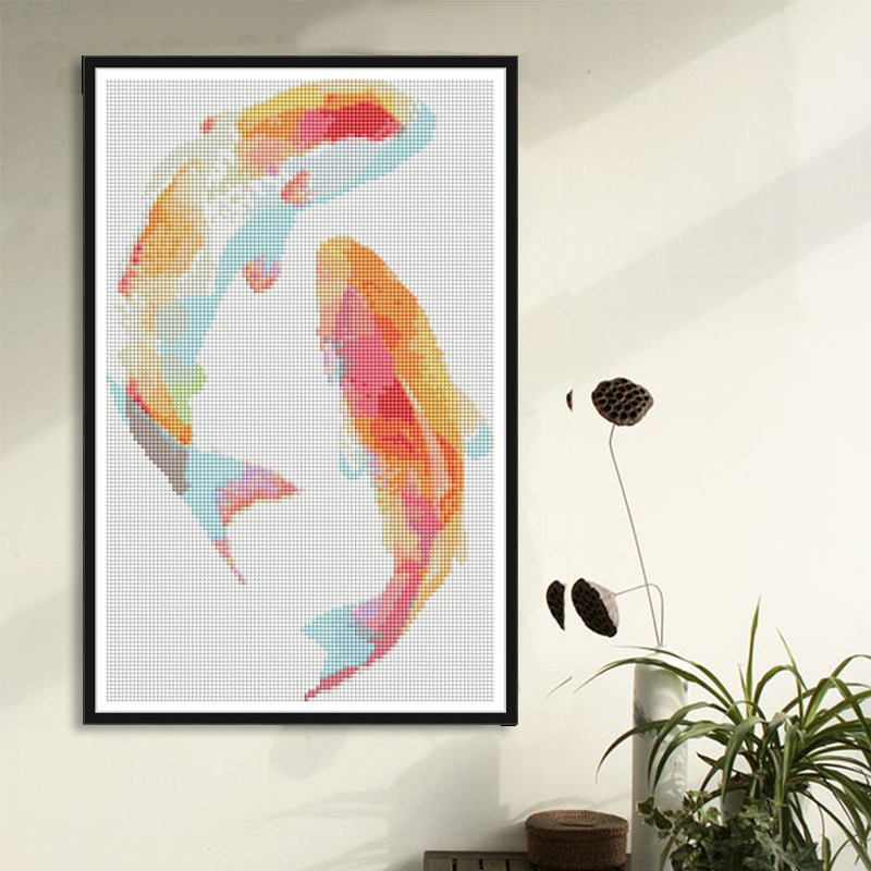 水彩鲤鱼钻石画2026年新款钻绣锦鲤系列手工贴钻客厅玄关挂画简易