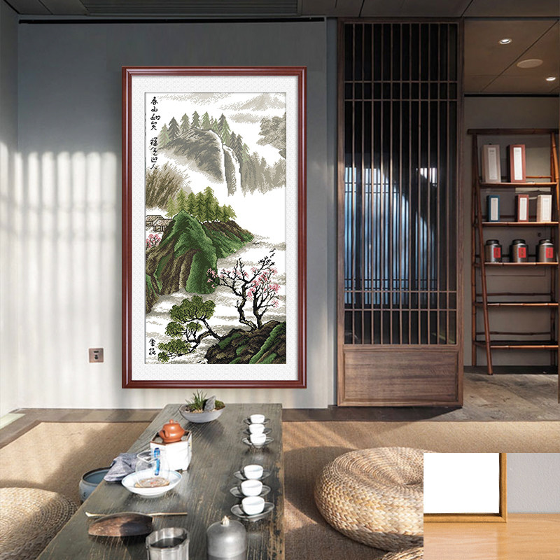 风景十字绣2023新款春山如笑福气迎人深山美景书房玄关刺绣简单绣