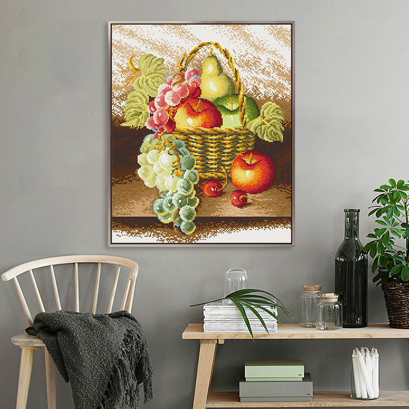 餐厅十字绣钻石画饭厅钻绣水果图案 苹果雪梨 满钻手工贴钻画新款