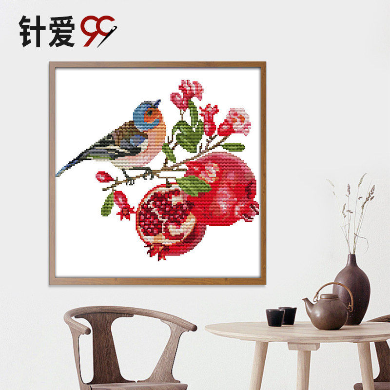 小鸟与石榴图案十字绣客厅餐厅喜庆简单小幅摆件2025新款手工线绣,居家布艺,十字绣套件,淘宝优惠券,粉丝福利购,淘宝优惠卷
