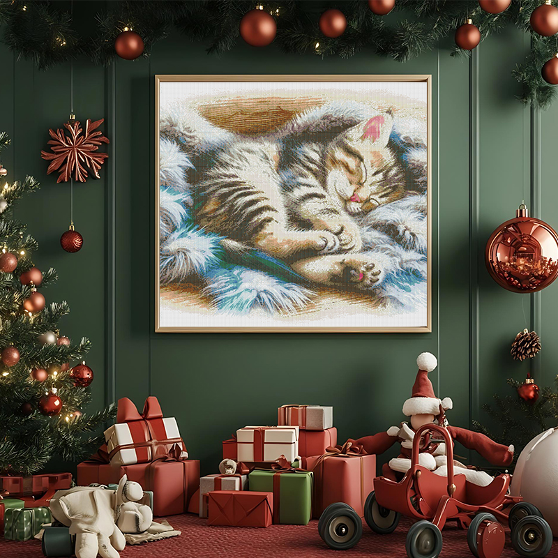 酣睡猫咪十字绣2025新款高级感客厅装饰挂画年轻人手工刺绣自己绣图片