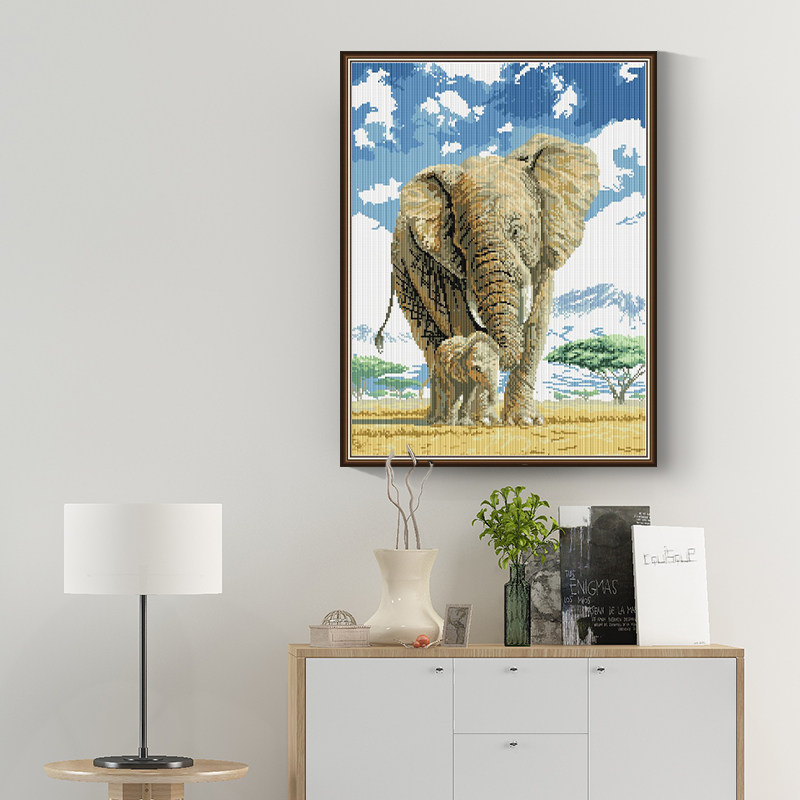 大象钻石绣2026年新款钻绣动物系列母子情深客厅挂画手工贴钻满钻