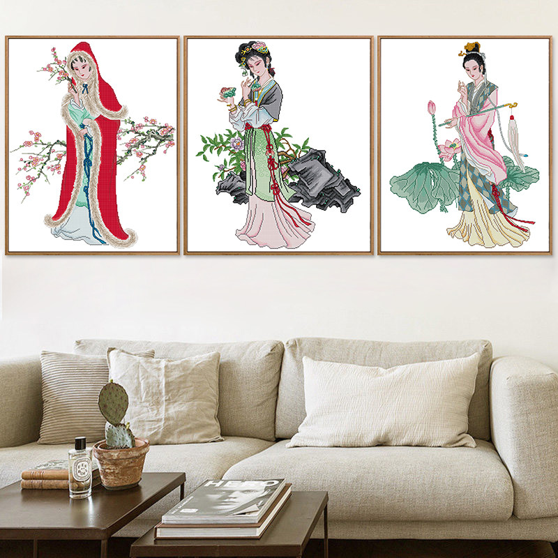 十二钗十字绣 2023新款红楼梦十二美女人物系列 古风客厅线绣唯美