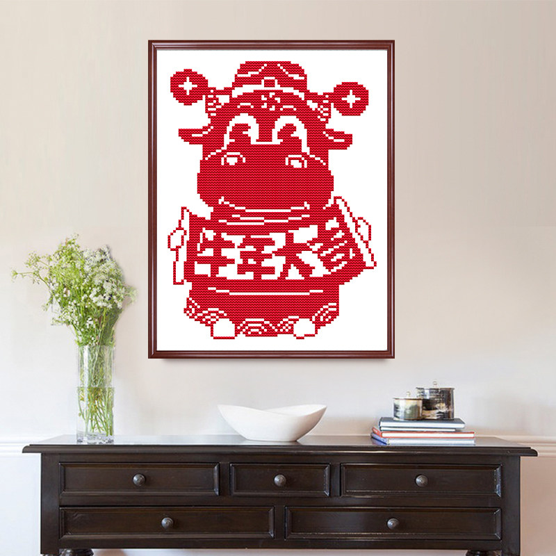 牛年大吉牛气冲天十字绣2023新款生肖牛简单手工线绣印花小幅客厅