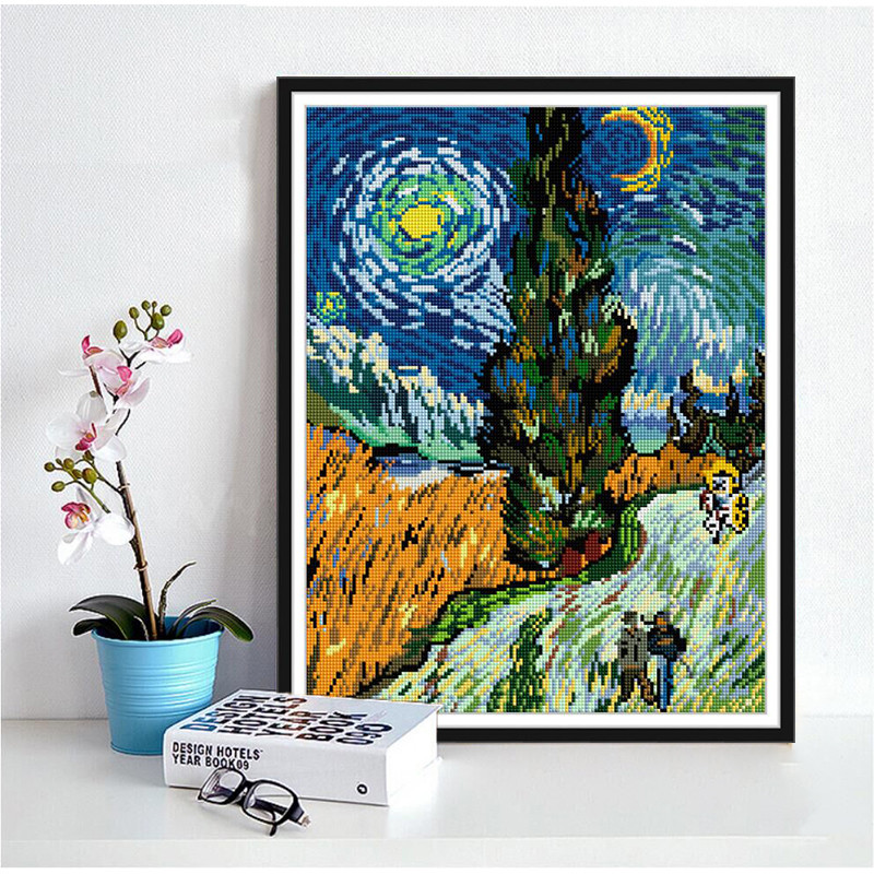 梵高钻石画2023年新款钻绣有丝柏的道路印象派手工贴钻客厅书房画