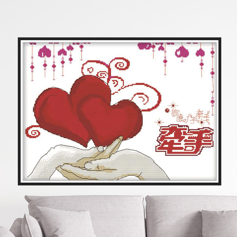 情侣牵手十字绣2023年新款线绣卧室床头浪漫夫妻恩爱手工刺绣挂画