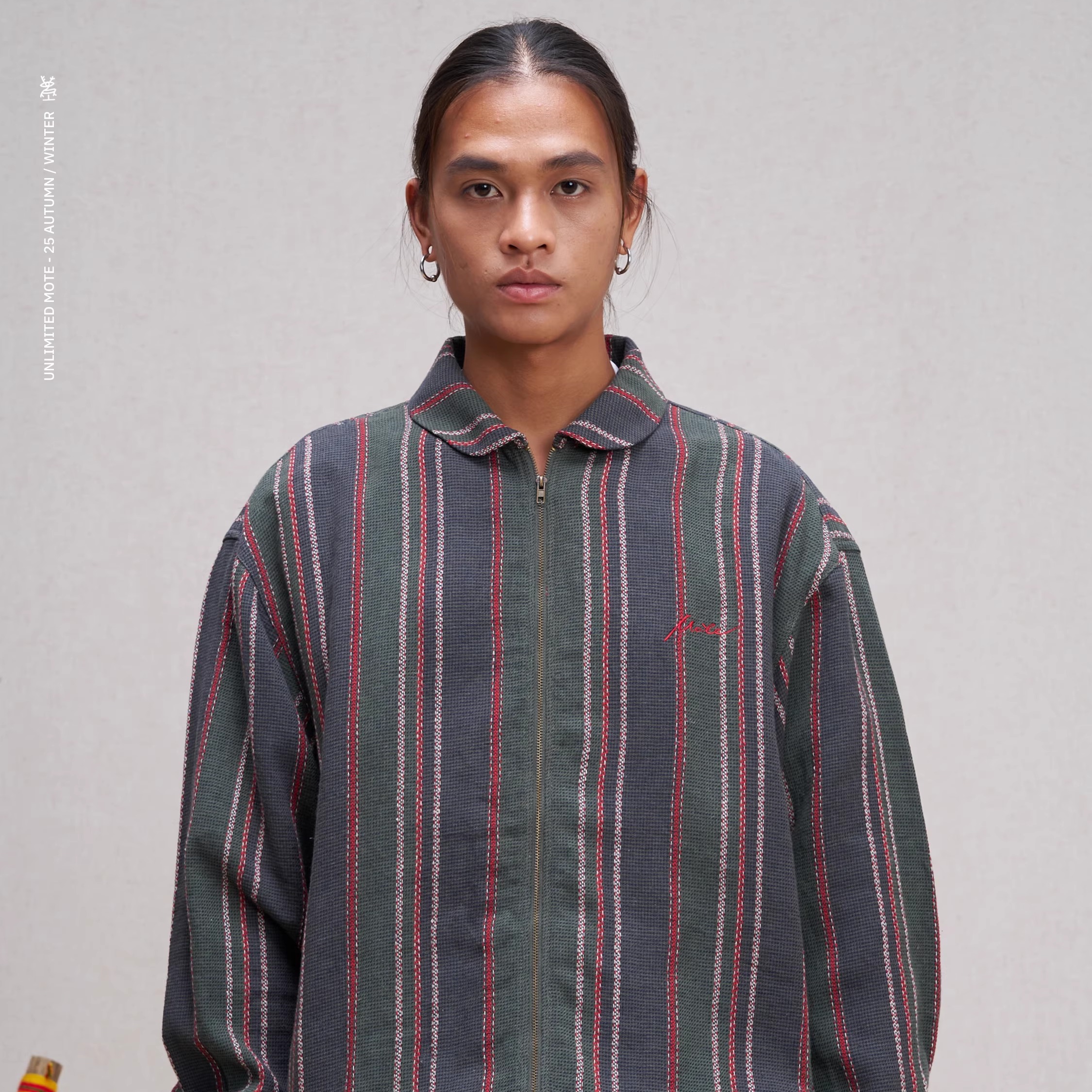 亚麻条纹娃娃领气球夹克