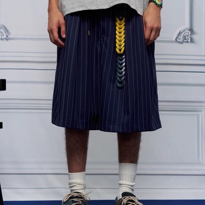 Unlimited Mote〔气球短裤〕千鸟格条纹日系阔腿六分中裤