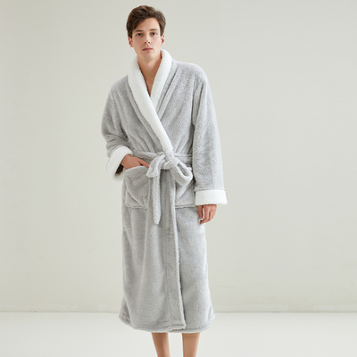 睡袍男款秋冬款加长款法兰绒情侣加厚加绒大码珊瑚绒睡衣男士浴袍