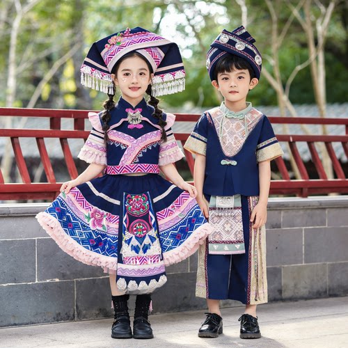 三月三少数民族服装儿童广西壮族服饰瑶族舞蹈男童女童演出服56个