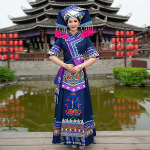 壮族服装女广西三月三少数民族服饰成人刺绣长裙盛装舞蹈演出衣服
