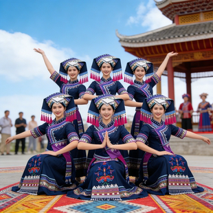 广西三月三壮族服装女少数民族服饰成人民族风女装苗族舞蹈演出服