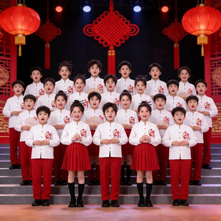 元旦儿童合唱演出服中国风中小学生诗歌朗诵歌唱祖国红歌表演服装
