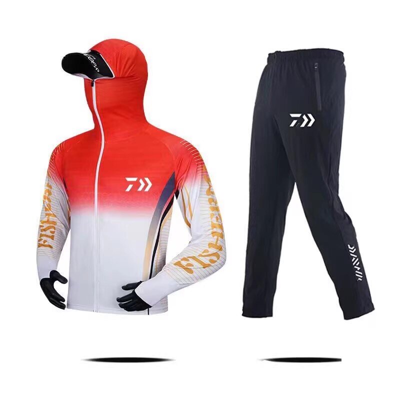 日本迪达瓦冰丝钓鱼服男士防晒服户外透气速干夏季长袖连帽垂钓服