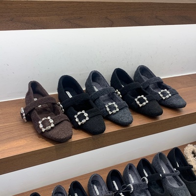 内增高方头水钻单鞋女鞋子2025秋冬季加绒灰色毛毛鞋玛丽珍晚晚鞋