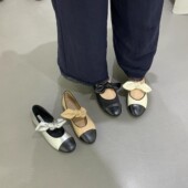 蝴蝶结小香风圆头浅口拼色单鞋 温柔复古玛丽珍鞋 女2025年秋季 新款