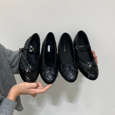 黑色平底浅口百搭小香单鞋女2025秋季通勤蝴蝶结气质法式玛丽珍鞋