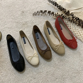 平底小红色婚鞋 晚晚温柔配裙子芭蕾舞蝴蝶结单鞋 女鞋 子2025年春季