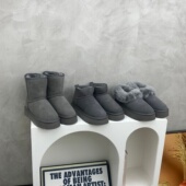 厚底皮毛一体灰色雪地靴女2025年新款 冬季 加绒加厚保暖二棉靴短靴