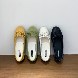 百搭气质软底芭蕾单鞋 复古蝴蝶结圆头浅口内增高女单鞋 法式 2cm