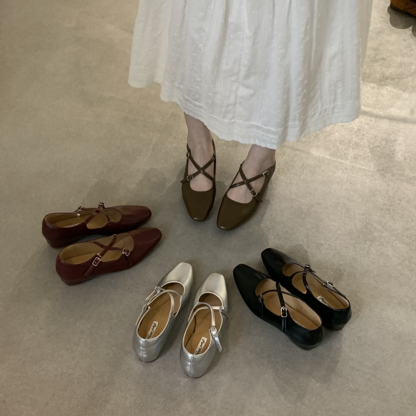 内增高4CM法式尖头玛丽珍单鞋女2025春季配裙子芭蕾鞋银色小皮鞋