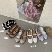 晚晚风百搭不累脚通勤芭蕾单鞋 法式 平底一字扣带蝴蝶结玛丽珍鞋 女