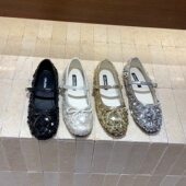 配裙子温柔玛丽珍鞋 法式 子2026新款 春季 蝴蝶结亮片金色单鞋 仙女鞋