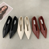 小众设计感尖头单鞋 子 一脚蹬豆豆女鞋 春秋新款 复古红色软底平底鞋