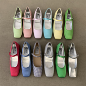 2025年新款 法式 复古一字带绸缎面单鞋 小众方头粗跟玛丽珍鞋 奶奶鞋