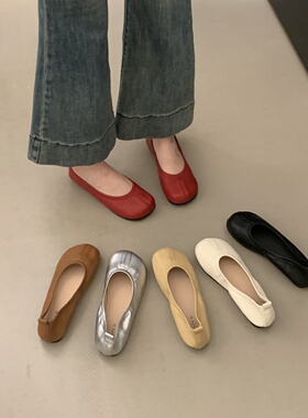 平底温柔晚晚鞋黄色单鞋女鞋子2026新款夏季圆头芭蕾舞软底豆豆鞋