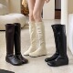 内增高白色瘦瘦靴长靴女靴子2025秋冬季 软皮大头鞋 棕色长筒骑士靴
