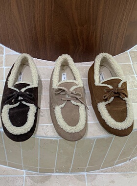 牛皮版3CM内增高羊糕毛毛豆豆鞋乐福鞋女202秋冬加绒博肯软底棉鞋