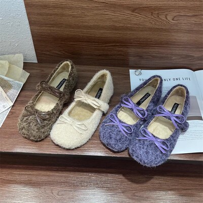 平底紫色毛毛鞋女加绒棉鞋