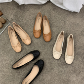 百搭软底蝴蝶结奶奶鞋 韩国小单鞋 女平底平跟2025春夏方头浅口瓢鞋